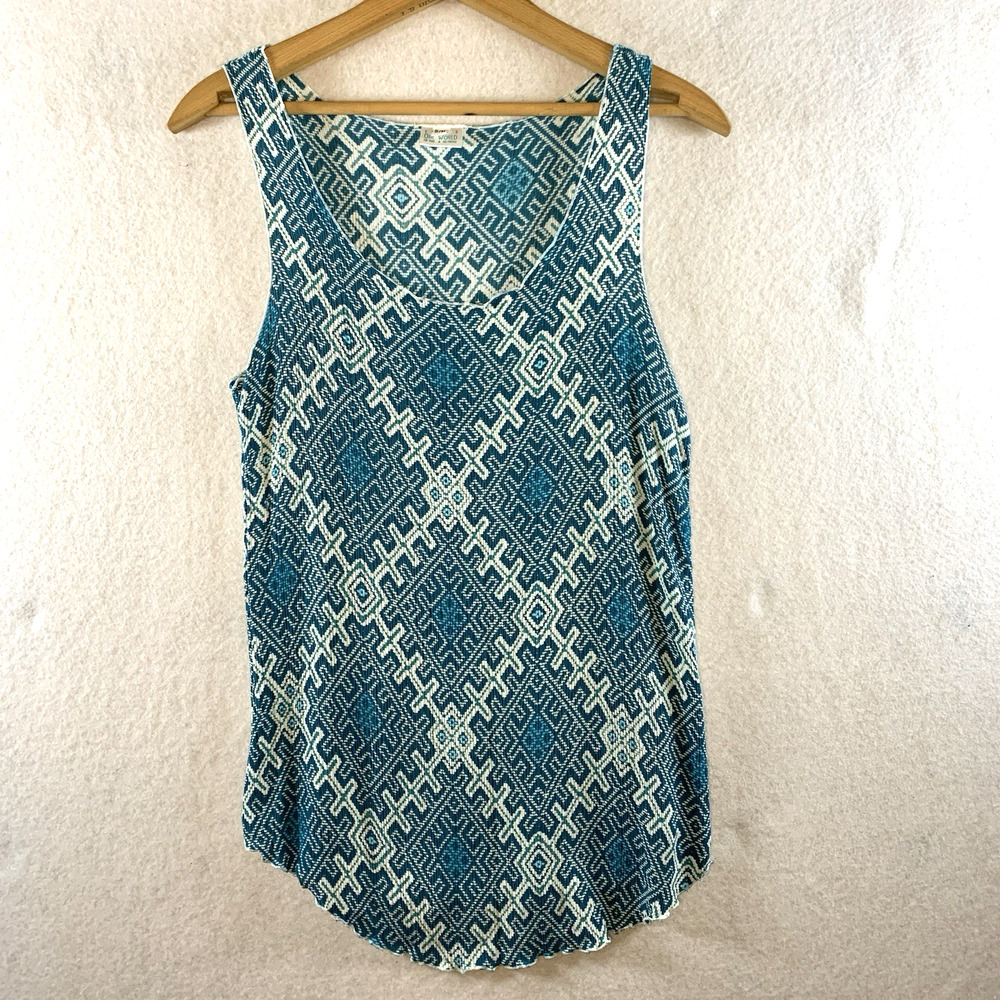 One World KUTA Womens Sleeveless Top Sz S/M Teal Boho‎ Tribal Artisian Ethical